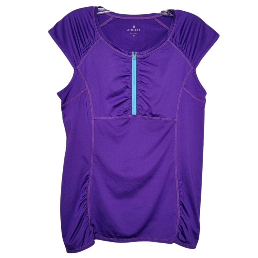 Athleta Womens Active Top Size Medium Intrepid Cap Sleeve Sun Shield Purple